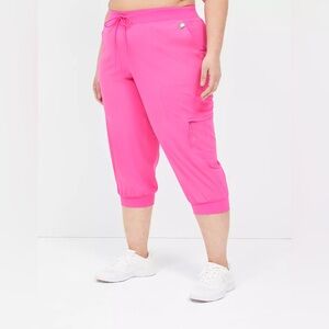 LIVI Active Lane Bryant Stretch Woven Jogger Bright Pink Capri Pants